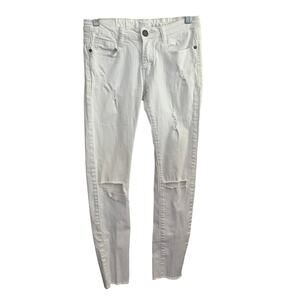 Machine Nouvelle Mode Distressed White Skinny Jeans Women’s Size 27 Raw Hem